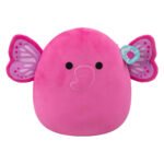 Vooraanzicht van roze Squishmallow olifant knuffel met label aan oor Squishmallows Knuffel Pluche - Evelyn The Hot Pink Butterfly Elephant - 40cm