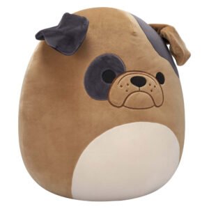 Schuine vooraanzicht van Squishmallows knuffel Loaf met donkere vlekken