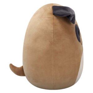 Zijaanzicht van bruine Squishmallows hond Loaf met hangoor