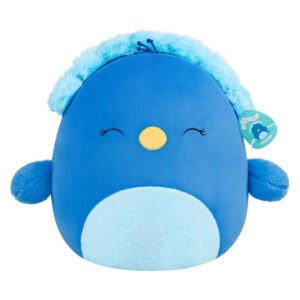 Vooraanzicht van Squishmallows pinguïn knuffel met label en gele snavel Squishmallows Knuffel Pluche - Priscilla the Blue Peacock - 40cm