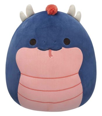 Pluche Squishmallows draak met blauwe buitenkant, roze voorkant en rode kuif Squishmallows Knuffel Pluche - Cian Basilisk, 30cm