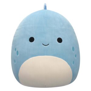 Vooraanzicht van blauwe Squishmallow dino met ronde buik Squishmallows Knuffel Pluche - John-John de Blauwe Dino, 40cm