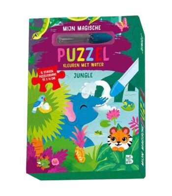 Voorkant van Mijn Magische Puzzel Jungle met waterpen en kleurrijke jungledieren Kleuren met Water - Mijn magische Puzzel Jungle - 12st.