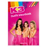 K3 outfit kleurboek met Hanne, Marthe en Julia op een roze achtergrond K3 Kleurboek Outfit