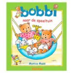 Voorkant van het kinderboek 'Bobbi naar de speeltuin' met kleurrijke illustratie van Bobbi en vriendjes op een schommel Bobbi naar de Speeltuin