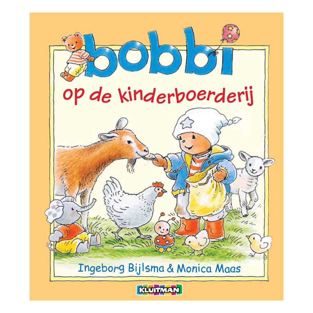 Voorkant van het kinderboek Bobbi op de kinderboerderij met Bobbi en dieren Bobbi op de kinderboerderij