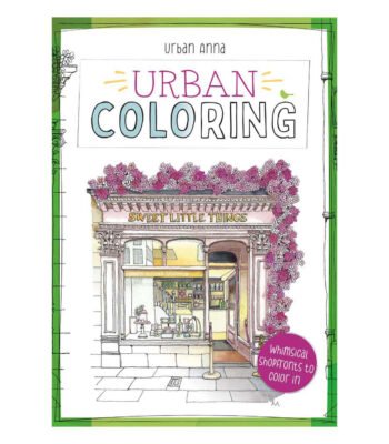 Kleurenboek "Urban Coloring" met handgetekende winkelpui vol bloemen Urban Colouring Kleurboek