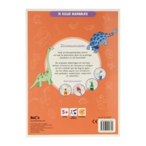 Achterkant van kleurboek Ik Kleur Mandala's Dinosaurussen met uitleg en illustraties