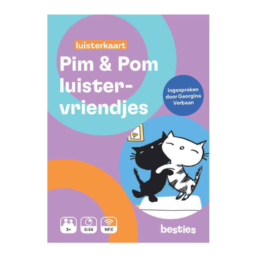 Voorkant verpakking Pim & Pom luistervriendjes met illustratie van katten Luistervriendjes Pim & Pom Luisterkaartjes