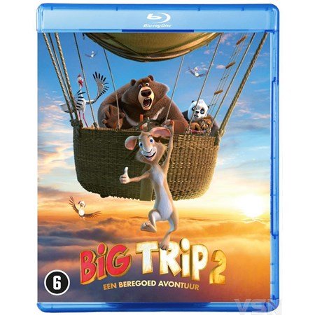 Cover van Big Trip 2 Blu-ray met vrolijke dieren in een mand boven de wolken