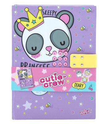 Paarse Cutie Crew dagboek met panda prinses en cijferslot Cutie Crew Dagboek met Geheime Code Paars
