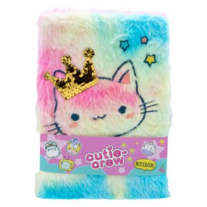 Regenboogkleurig Cutie Crew notitieboek met kat en gouden paillettenkroon Cutie Crew Pluche Notitieboek