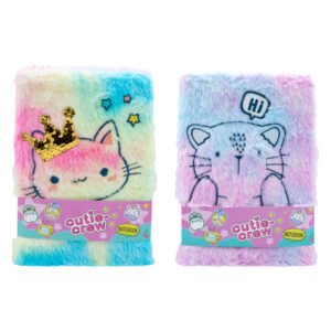 Set van twee Cutie Crew notitieboeken met katten in zachte pluche hoezen