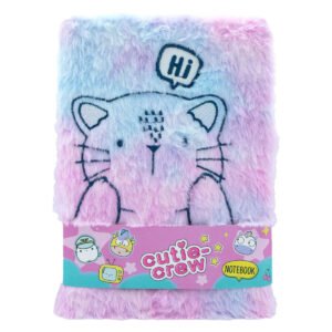 Pluche Cutie Crew notitieboek met kat en 'Hi' tekst in pastelkleuren