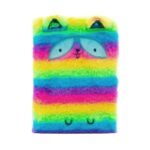 Schattig regenboogkleurig notitieboek met dierengezicht en zachte textuur Cutie Crew Pluche Notitieboek Regenboog