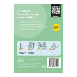 Achterkant luisterkaart Juf Roos met uitleg en QR-code voor Besties app