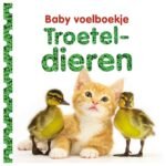 Voorkant baby voelboekje Troeteldieren met kitten en eendjes Baby's Voelboekje Troeteldieren