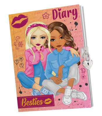Dagboek met slot en illustratie van twee beste vriendinnen op kleurrijke omslag Besties Dagboek met Slot A5