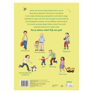 Illustratie van personages op de achterkant van Het grote Dierentuin Zoekboek voor kinderen