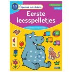 Voorzijde van het boek 'Eerste leesspelletjes' met hippo en kleurrijke illustraties voor 5-6 jarigen. Oefenboek met Stickers - Eerste Leesspelletjes (5-6 jaar)