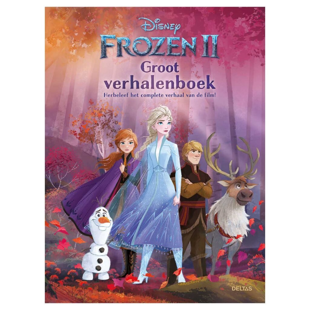 Omslag van Disney Frozen 2 Groot Verhalenboek met Elsa, Anna, Olaf, Kristoff en Sven in een herfstbos Disney Frozen 2 Groot Verhalenboek