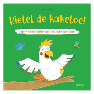 Voorkant van het boek "Kietel de kaketoe!" met lachende kaketoe en kleurrijke jungle-elementen Kietel De Kaketoe! Voorleesboek