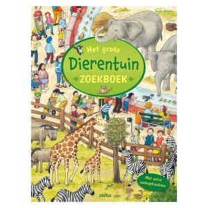 Kleurrijke voorkant van Het grote Dierentuin Zoekboek met dieren en kinderen in de zoo Het grote dierentuin zoekboek