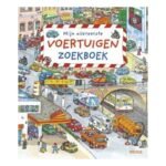 Voorkant van mijn allereerste zoekboek - voertuigen zoekboek met druk stadsverkeer en voertuigen Mijn allereerste voertuigen zoekboek
