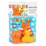 Verpakte set Dikkie Dik gaat in bad met badfiguurtjes boekje en badspeeltjes in net