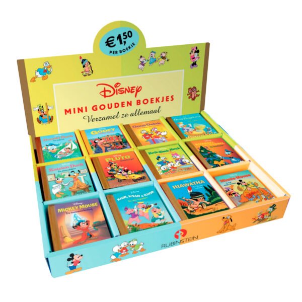 Display met Disney mini gouden boekjes van Rubinstein, inclusief klassiekers met Mickey, Donald en Goofy Mini Disney Gouden Uitdeelboekjes, 60 stuks