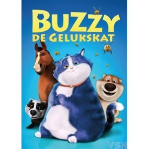 DVD cover van animatiefilm Buzzy de Gelukskat met hoofdpersonage kat en grappige dieren