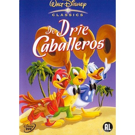 DVD cover van Disney animatiefilm De Drie Caballeros met drie zingende vogeltjes
