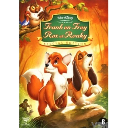 Afbeelding DVD cover van Disney's animatiefilm Frank en Frey met vos en hond