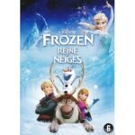 DVD cover van Disney's animatiefilm Frozen met hoofdpersonages in ijswereld