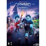 DVD-cover van Onward met magische staf en eenhoorn op de achtergrond