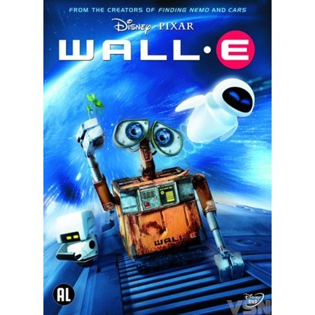 Cover DVD van Disney/Pixar animatiefilm Wall-E met robot op blauwe achtergrond