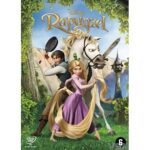 Afbeelding DVD cover van Disney animatiefilm Rapunzel met kleurrijke illustratie van Rapunzel en paard