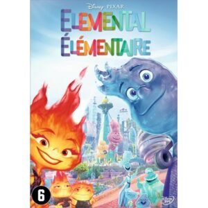 Voorkant van Disney Pixar's Elemental DVD met hoofdpersonages Ember en Wade