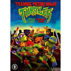 Cover Teenage Mutant Ninja Turtles - Mutant Mayhem Totale Chaos met heldere skyline en ninja-actie