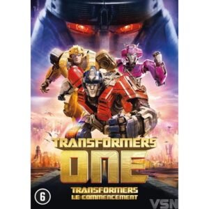 Filmcover van Transformers One met robots in actie en futuristische achtergrond