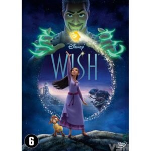 Filmcover van Disney's Wish met Asha, haar geit en magisch licht tegen nachtelijke achtergrond