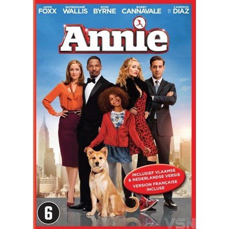 DVD cover voorzijde van de jeugdfilm Annie met hoofdrolspelers afgebeeld