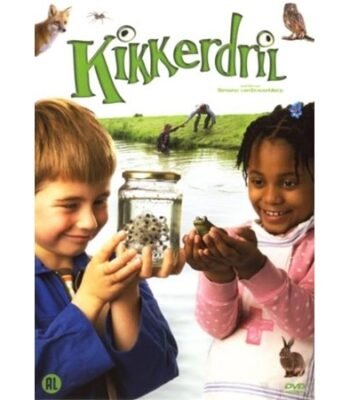 DVD cover van kinderfilm Kikkerdril met jongen en meisje in Hollands landschap