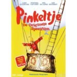 DVD cover van kinderfilm Pinkeltje met Pinkeltje in luchtballon op gele achtergrond
