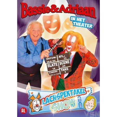DVD cover van Bassie & Adriaan Lachspektakelshow met lachende clown en acrobaat