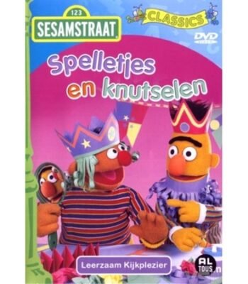 DVD cover Sesamstraat - Spelletjes En Knutselen met Bert & Ernie op roze achtergrond