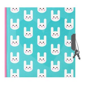 Turquoise notitieboek met wit konijntjespatroon en slot met sleuteltje Dagboek Konijn