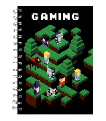 Gaming notitieboek met blokkerige gamewereld en karakters op de kaft Spiraal Notitieboek Gaming, A5