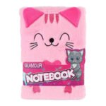 roze kattennotitieboek met pluche hoes en glamour verpakking Glamour Fluffy Kat Notitieboek A5 Roze