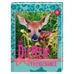 Voorzijde dieren vriendenboek met hertje op turquoise pantermotief Vriendenboek Dieren